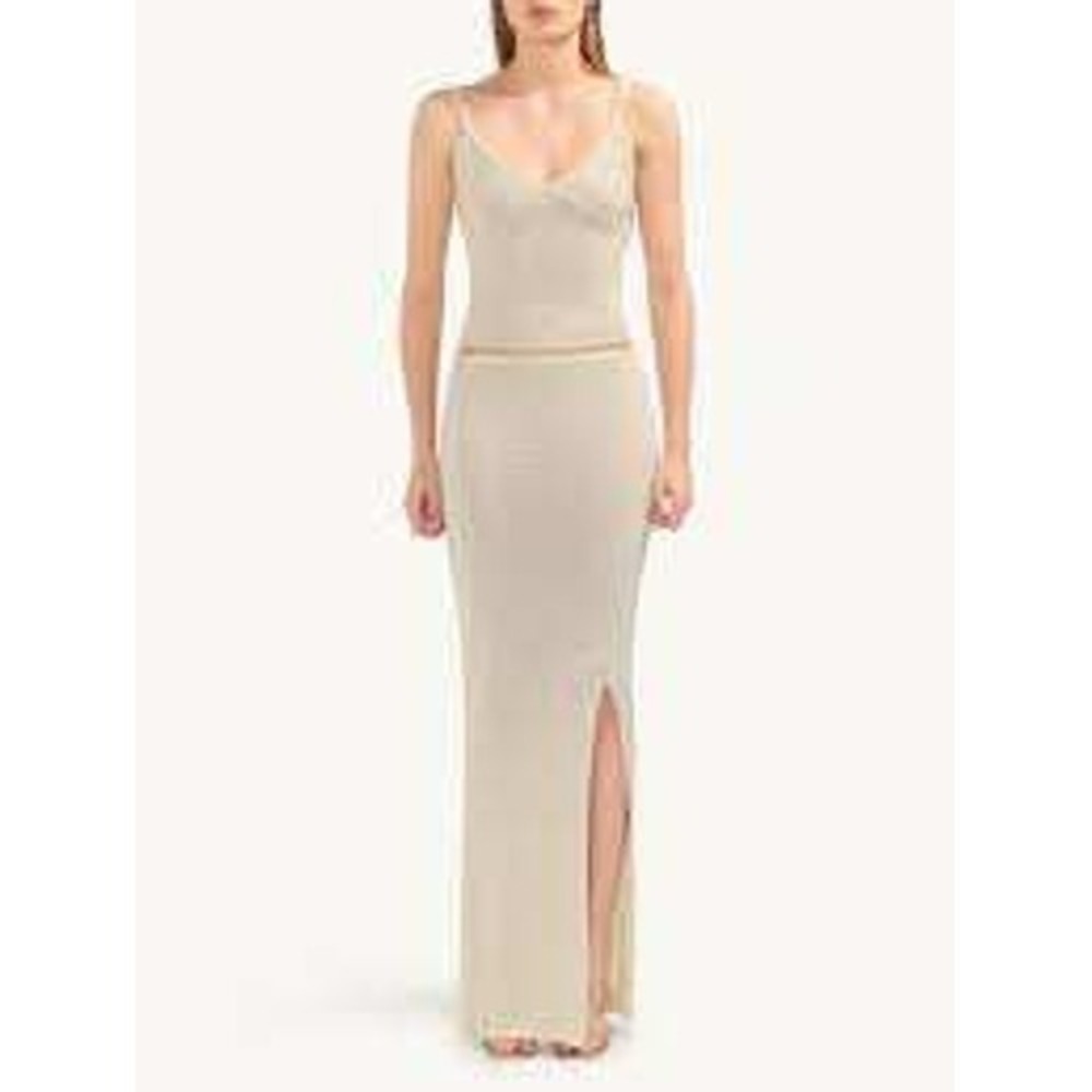 Asta Resort Knit Carolina Maxi Skirt Womens M Ivory‎ Handmade Cotton Back Vent